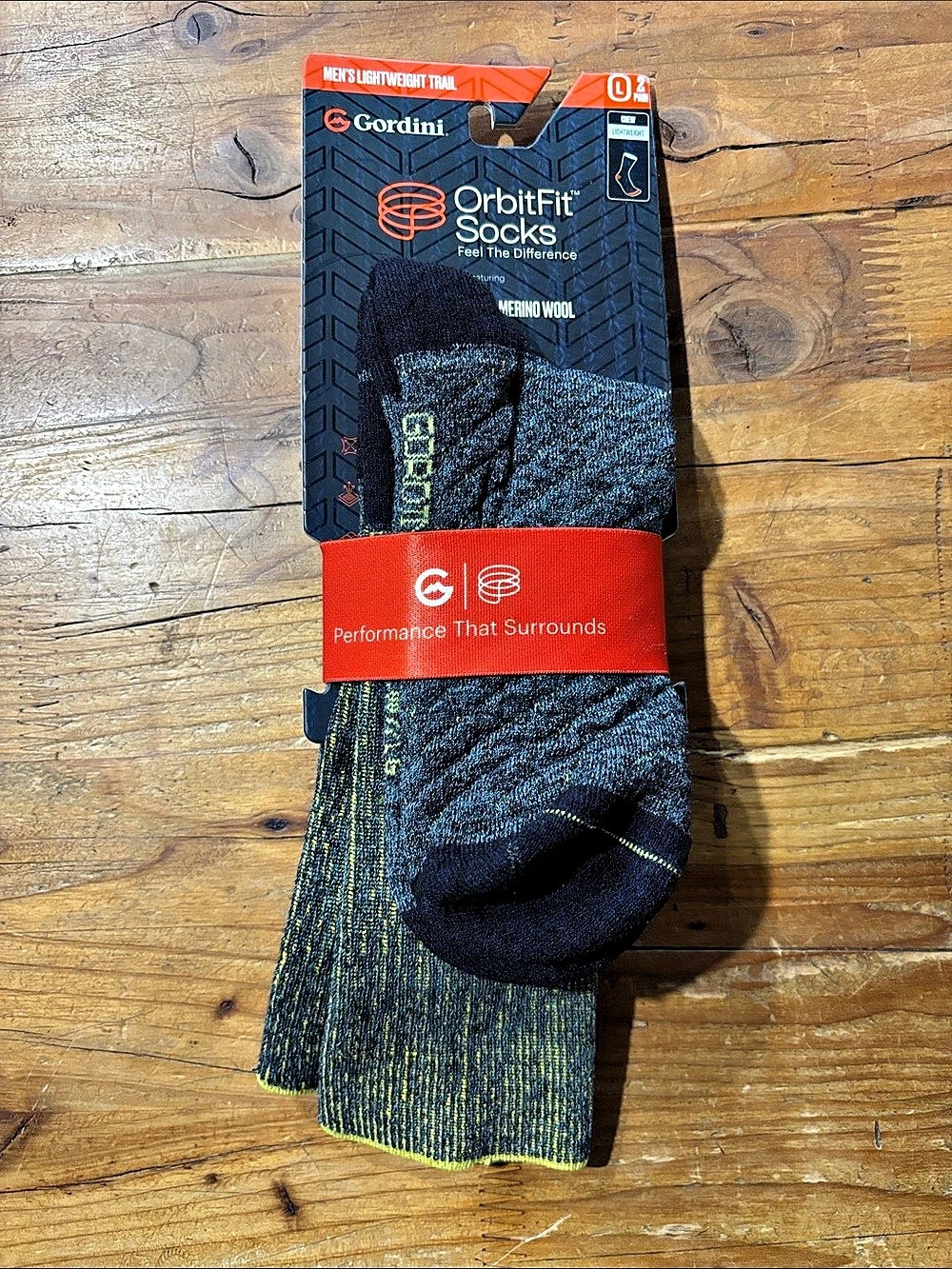 Gordini OrbitFit Socks Men's Large Lightweight crew sock 2pack spruce NWT